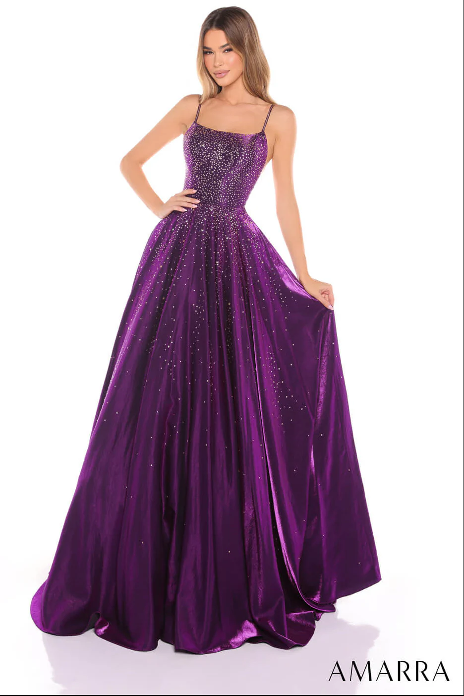 87292 - Amarra - Hot Stone Ball Gown With Scoop Neckline