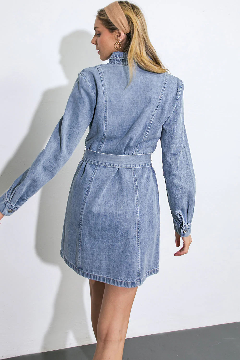 BE A LIGHT - LONG SLEEVE DENIM MINI SHIRT DRESS - Image 2