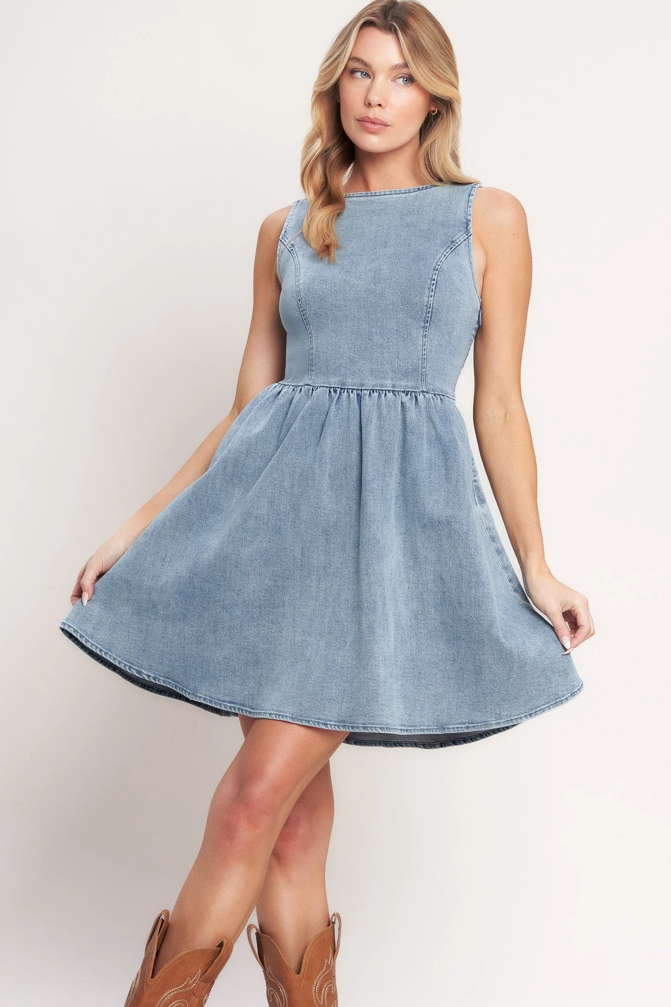CASUAL POLISHED DENIM MINI DRESS - FINAL SALE