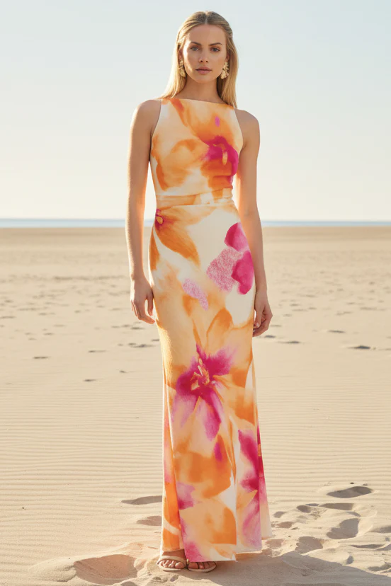 Laguna Maxi Dress - Orange Floral Print Dress