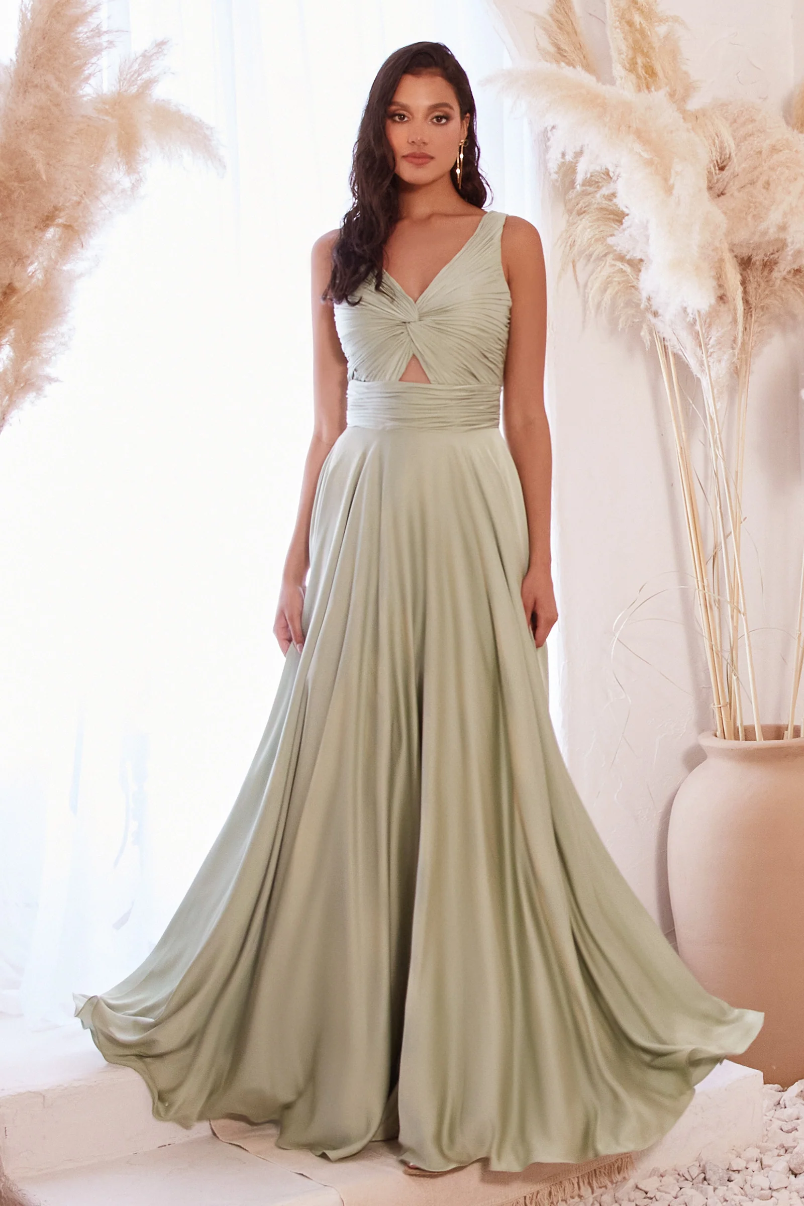 Marlena Gown - A-Line Keyhole Soft Satin Dress