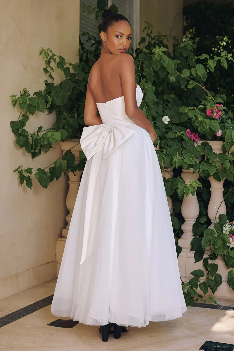 OPHELIA GOWN - OFF-WHITE STRAPLESS A-LINE DRESS WITH BOW - Image 2