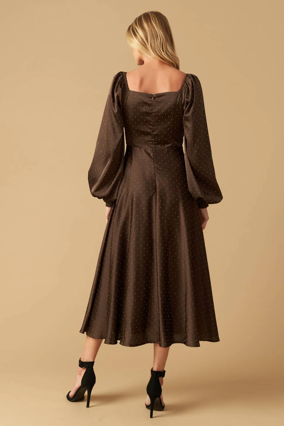 ROMANTIC LOVE - BROWN LONG SLEEVE MIDI DRESS - Image 4