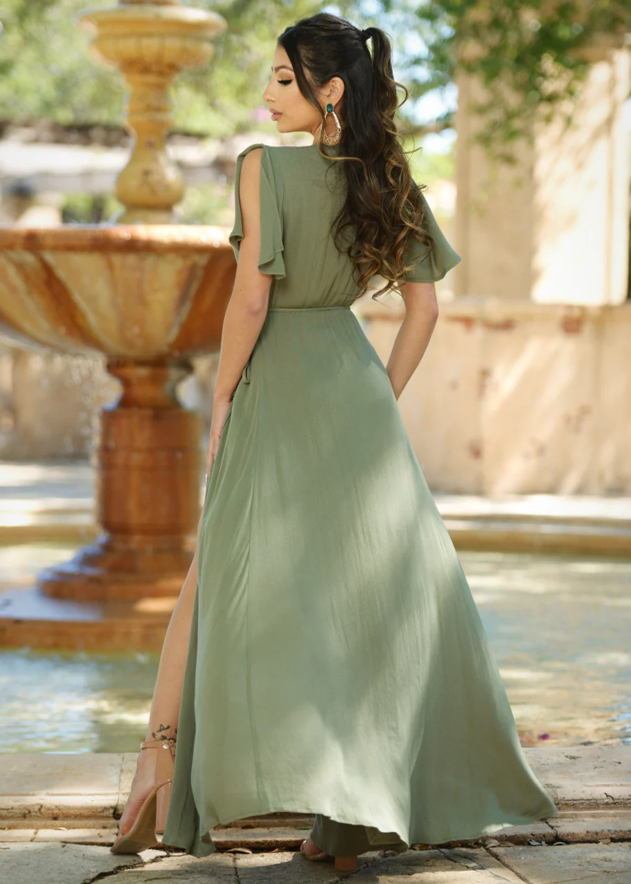 Size Small, Kari Wrap Maxi Dress - Olive - FINAL SALE - Image 4