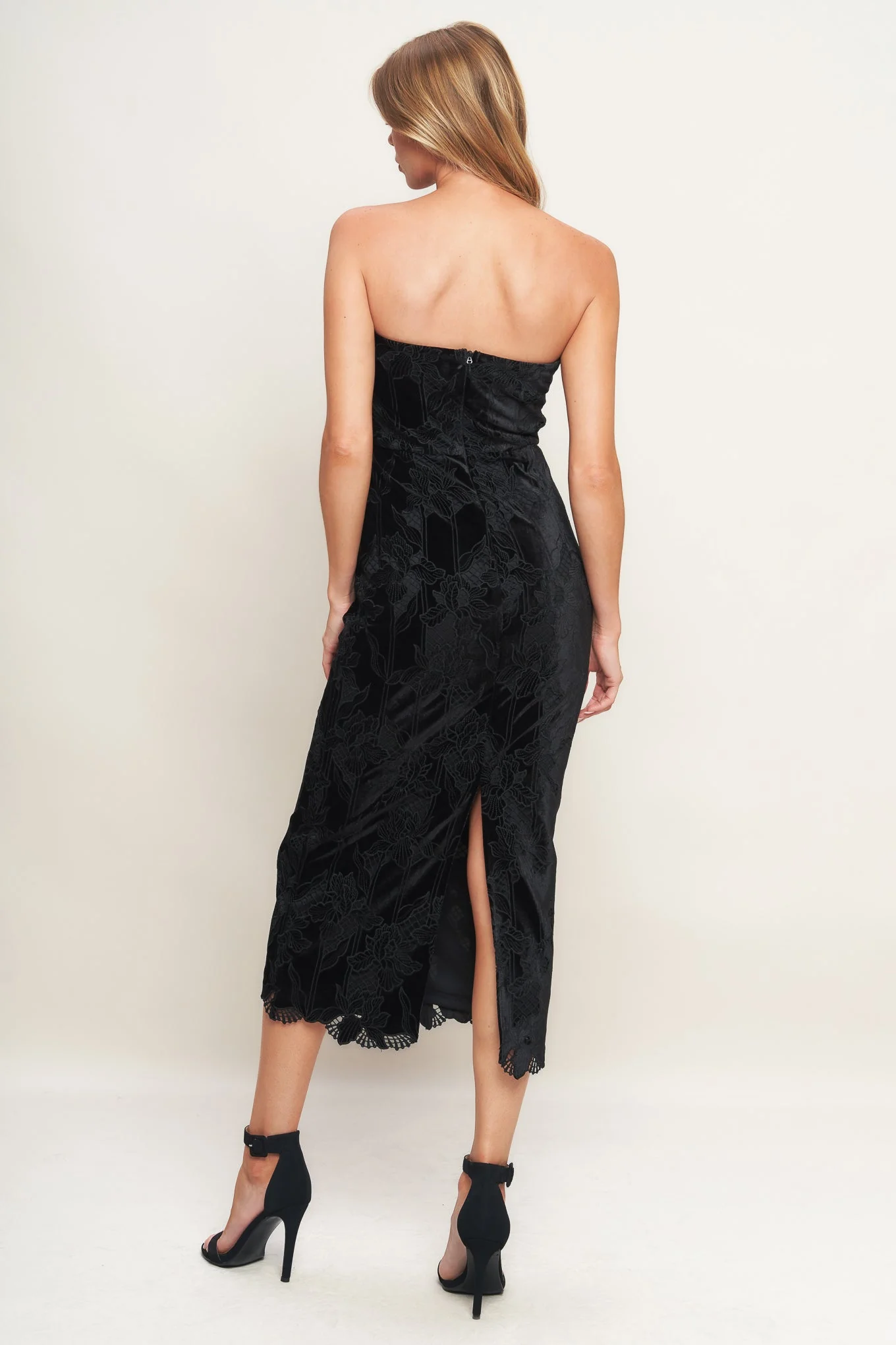 TEMPTATION BLACK VELVET LACE MIDI DRESS - Image 2