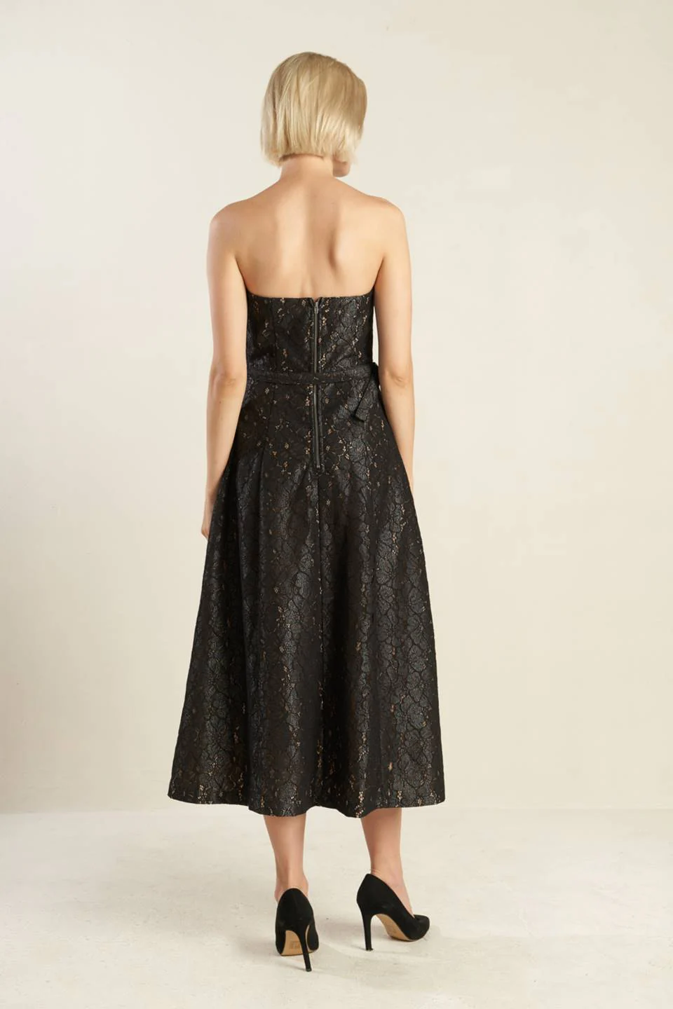 THE TRUTH IS STRAPLESS BLACK LACE MIDI DRESS - Image 2