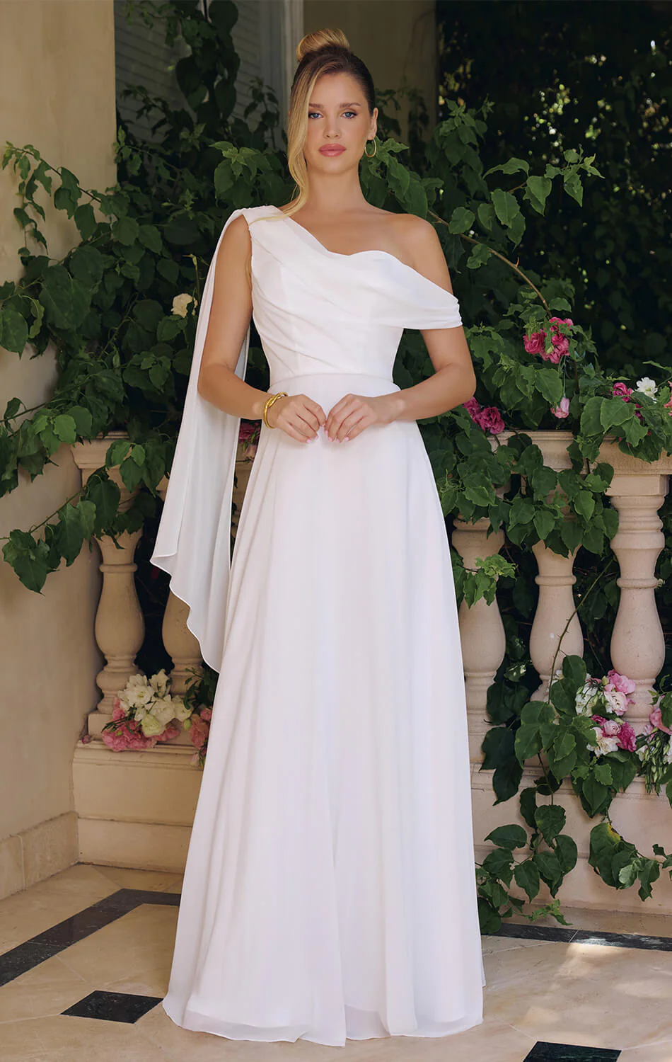 VENUS GOWN - OFF-WHITE ONE SHOULDER CHIFFON DRESS