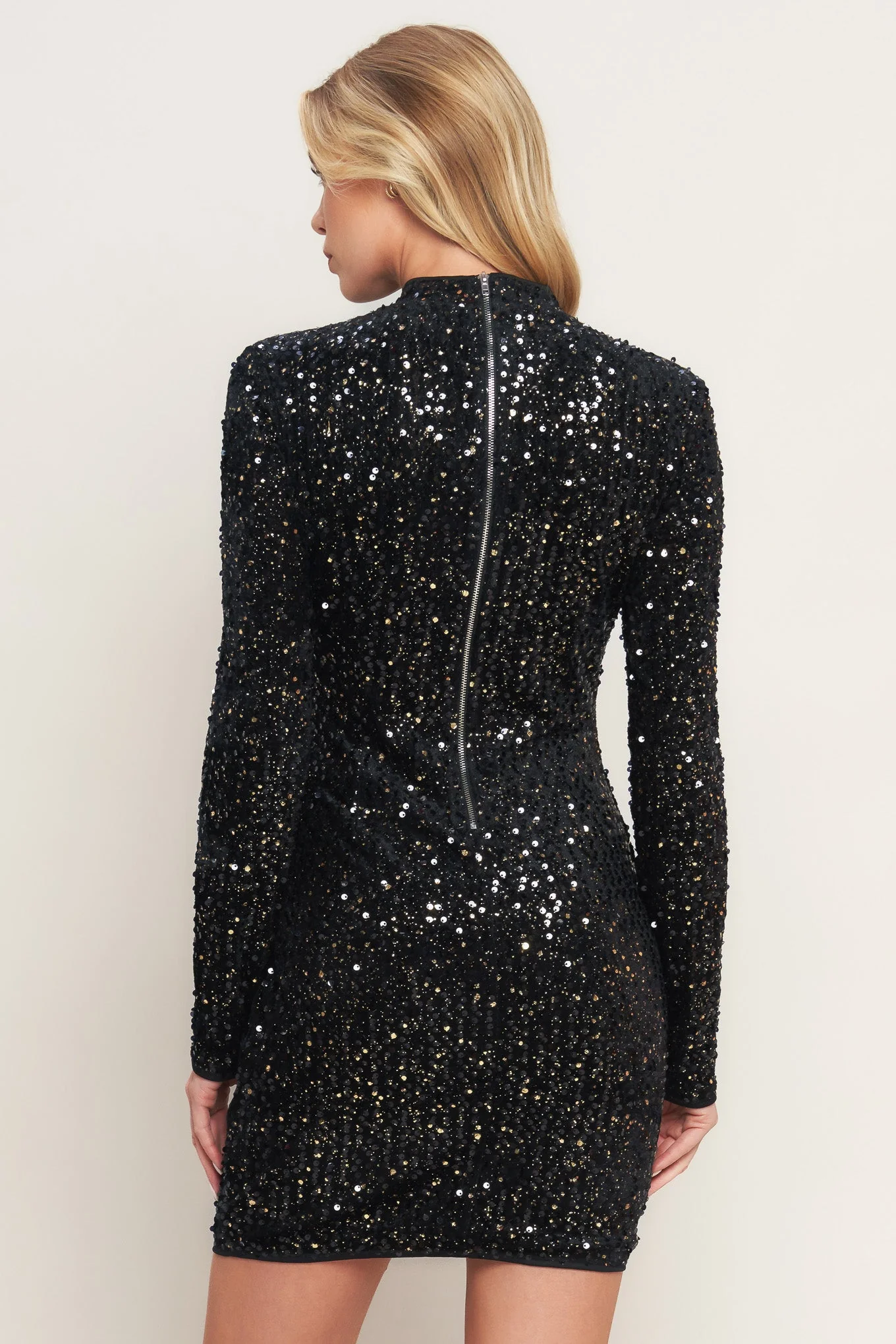 WHIMS OF FATE BLACK SEQUIN MINI DRESS WITH LONG SLEEVES - Image 2